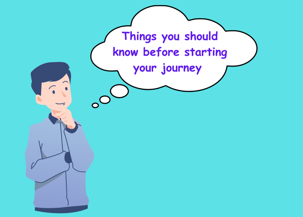 A diagram featuring things to know before starting a journey, with a cartoon of a boy thinking